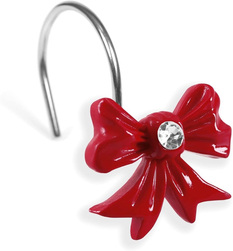 Popkozzi Red Christmas Shower Curtain Hooks: Cute Bow Knot Shaped Rustproof Stainless Steel Decorative Shower Rings for Xmas Winter Holiday Bathroom Décor - Chic Bathroom Girls Women Accessories - Image 1